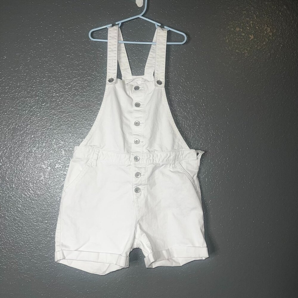 The Childrens’s Place White Button Up Overall Shorts Girls Size 14 EUC